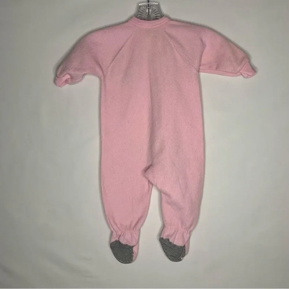 Vintage Carters Pink Full Zip One Piece Sleeper Footed Pajamas Teddy Embroidered